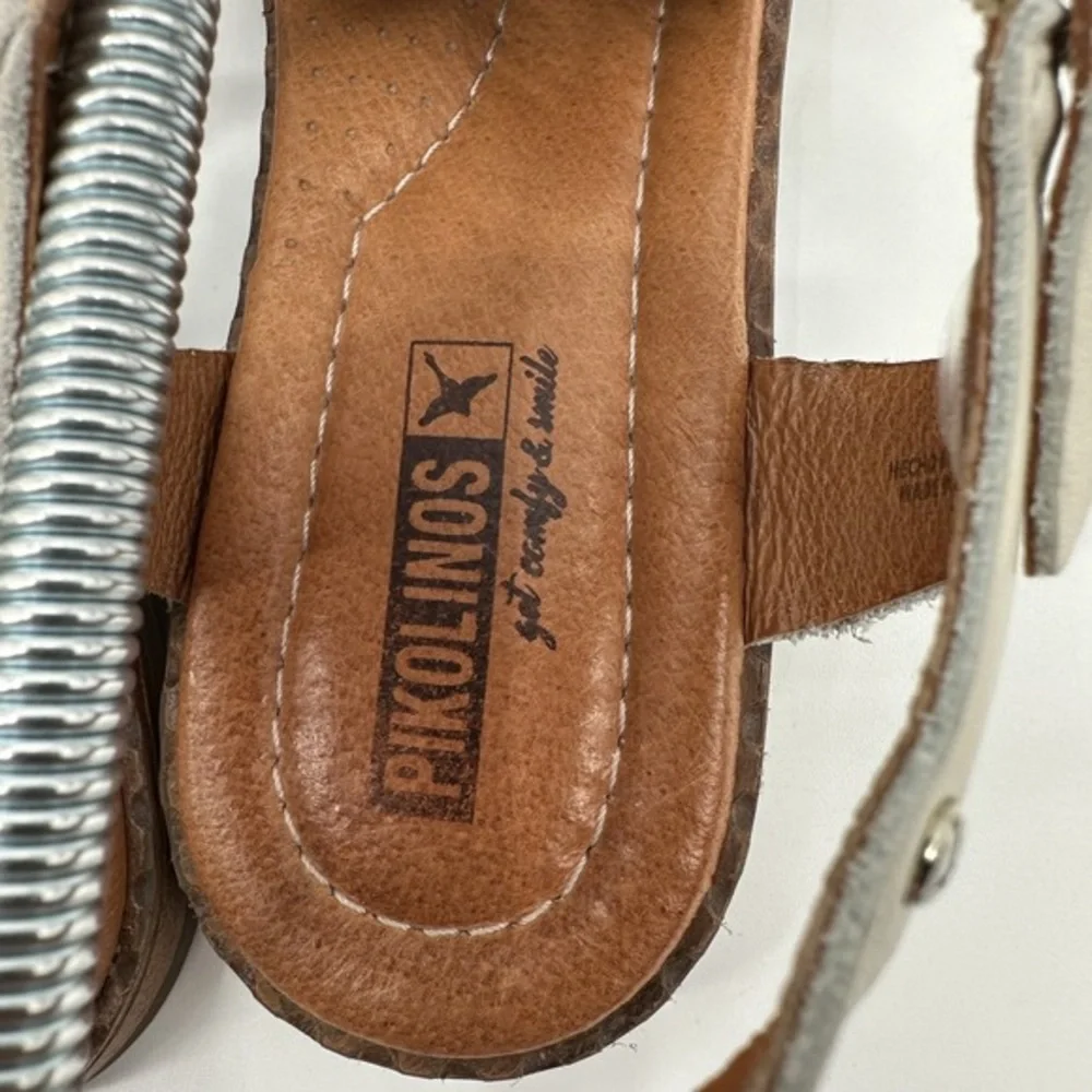 PIKOLINOS Cream Strappy Leather Knot Sandals
